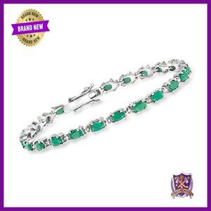 Sterling Silver Emerald Diamond Bracelet 8ct Link 7.25in